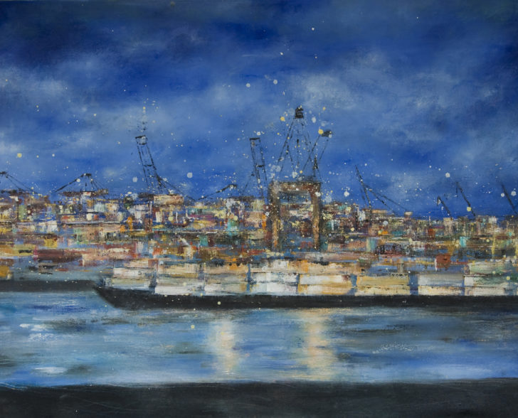 BLAUE STUNDE SCHIFF 140 cm x 110 cm